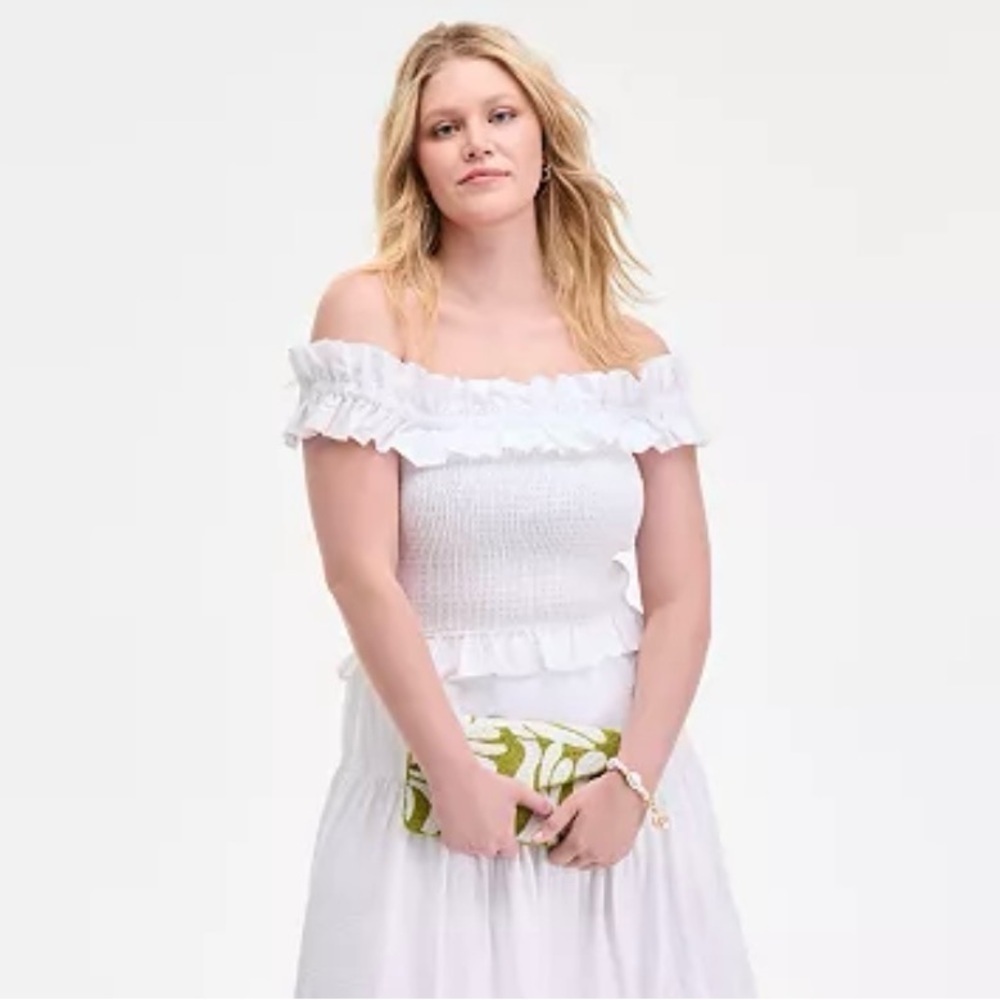 Brand new with tag White Off-Shoulder Ruffle shirred Top - Picture 2 of 10